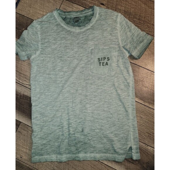 2 for $20 PINK Sips Tea Tee Sage Green Oversized Size XS - Picture 2 of 4